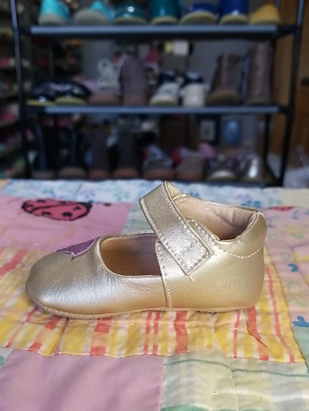 Livie & Luca Metallic Leather Mary Janes with Purple Bird 0-6 Month Pio Pio